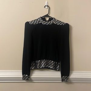 St John bedazzled shoulder padded knit top